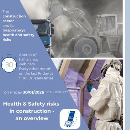 The construction sector and its respiratory health and safety risks webinar series announcement.