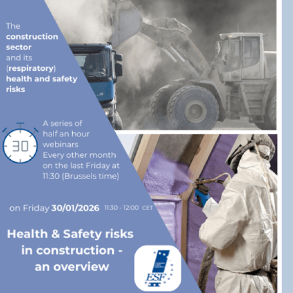 The construction sector and its respiratory health and safety risks webinar series announcement.